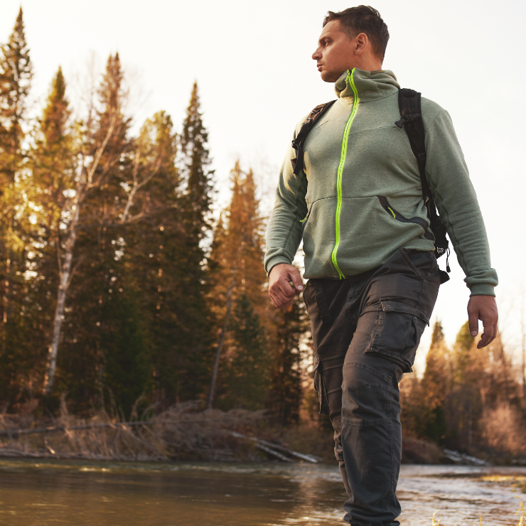 man taking a hike