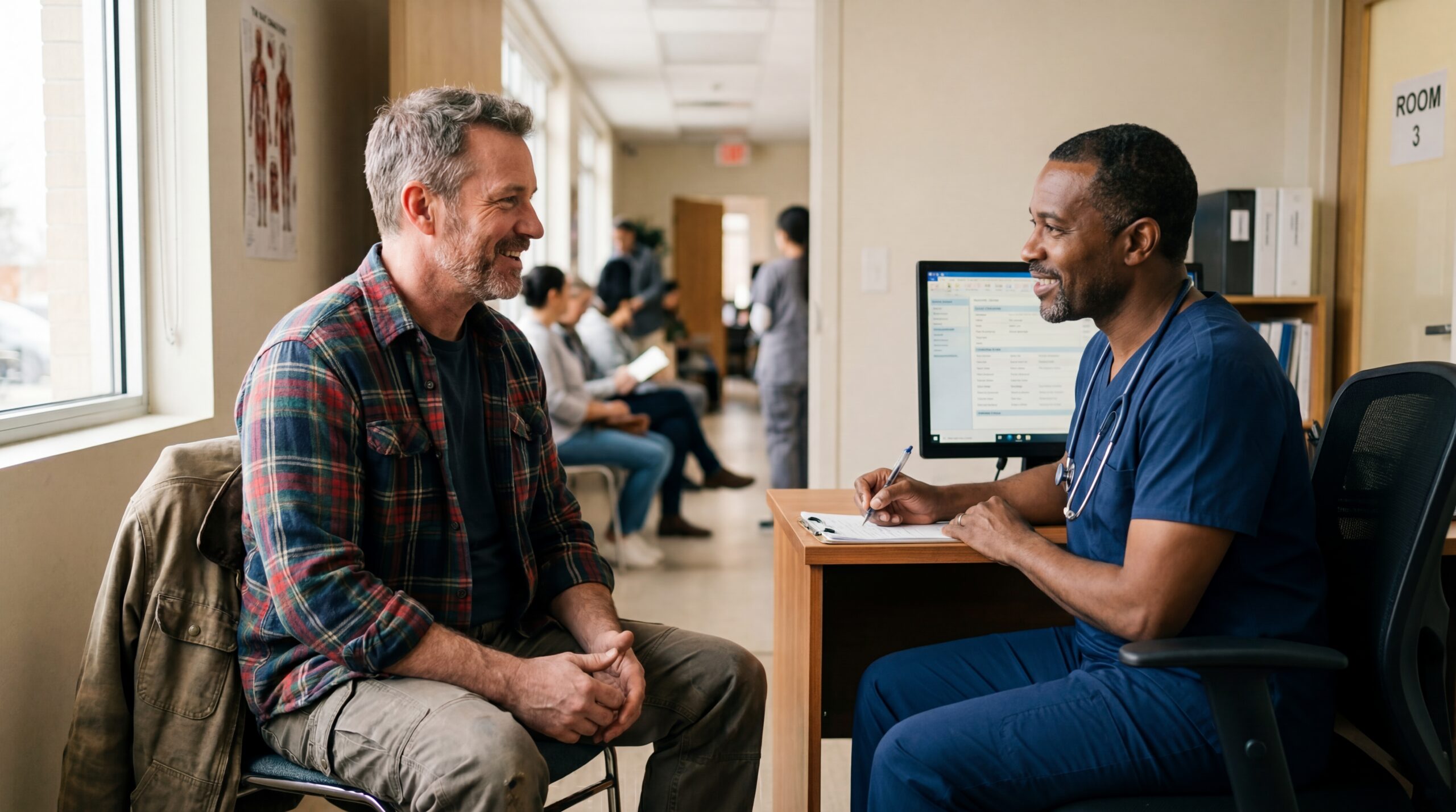Patient speaking with a medical provider about testosterone therapy