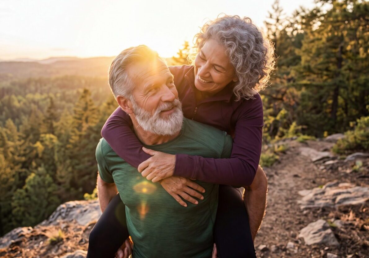 Man playfully carrying his partner outdoors — low libido and low testosterone in men
